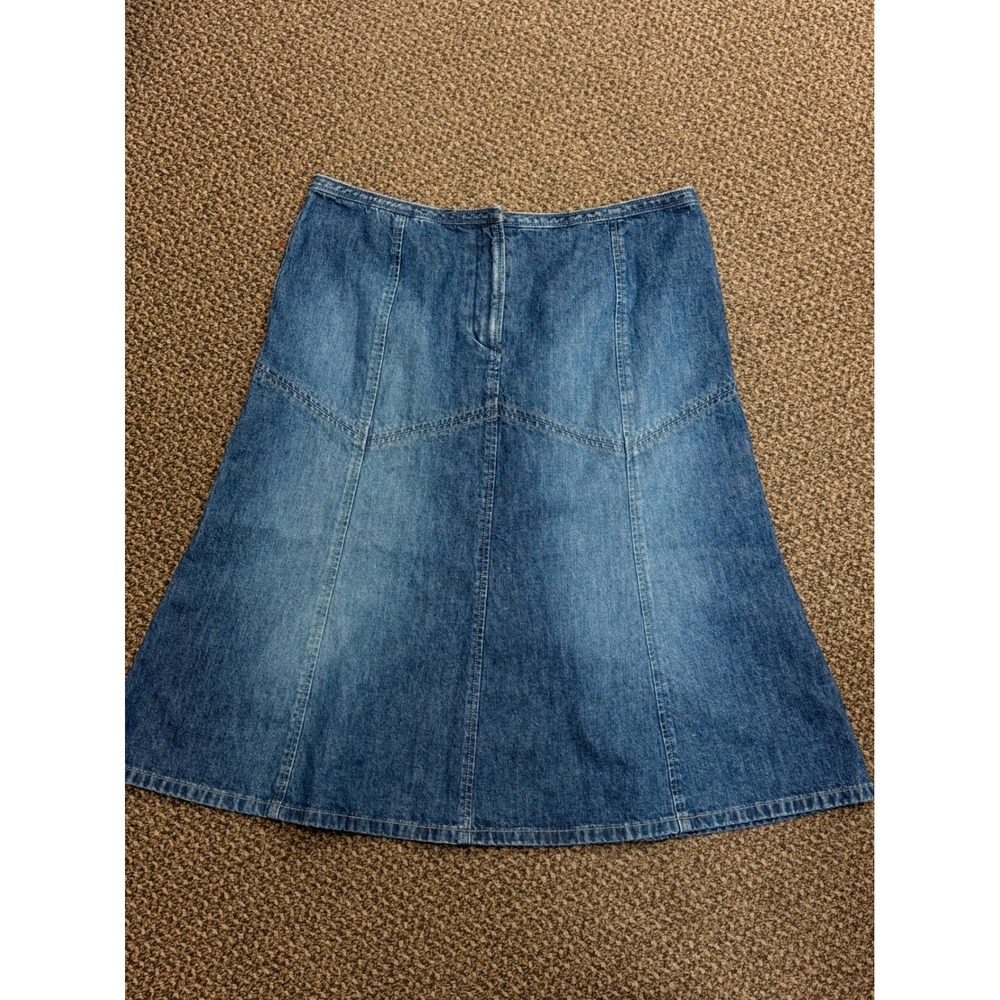 Halogen Denim A Line Midi Skirt Blue Wash Paneled Zip Fly Size Sz 10